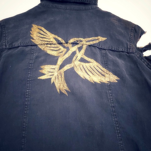 Tommy Bahama Blue Silver Bird Design Two Palms Linen Raw Edge Reworked Jacket,XL - Picture 4 of 16